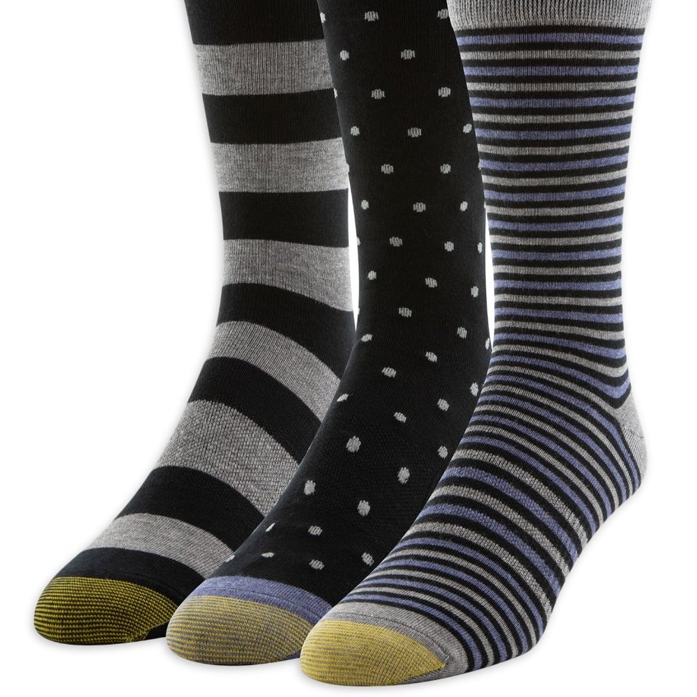 Mens Gold Toe Dress Stripe Dots Crew Socks King Size